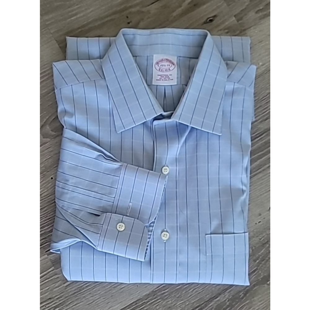 Brooks Brothers Men's Sz 15.5 33 Non-Iron Blue Check Button Down Dress Shirt